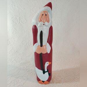 Eddie Walker Original Carvings Santa 12” Tall W/Goose Folk Primitive Vintage